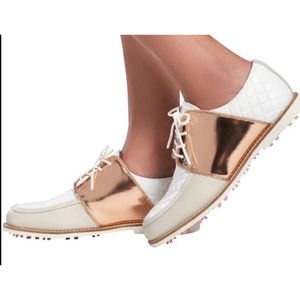 NEW G/FORE Women's Rose Gold White Quilted Gallivaner Golf Shoes Spikes US 8.5